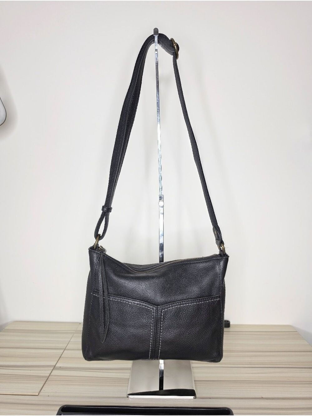 The Sak Black Leather Crossbody with Front Pocket